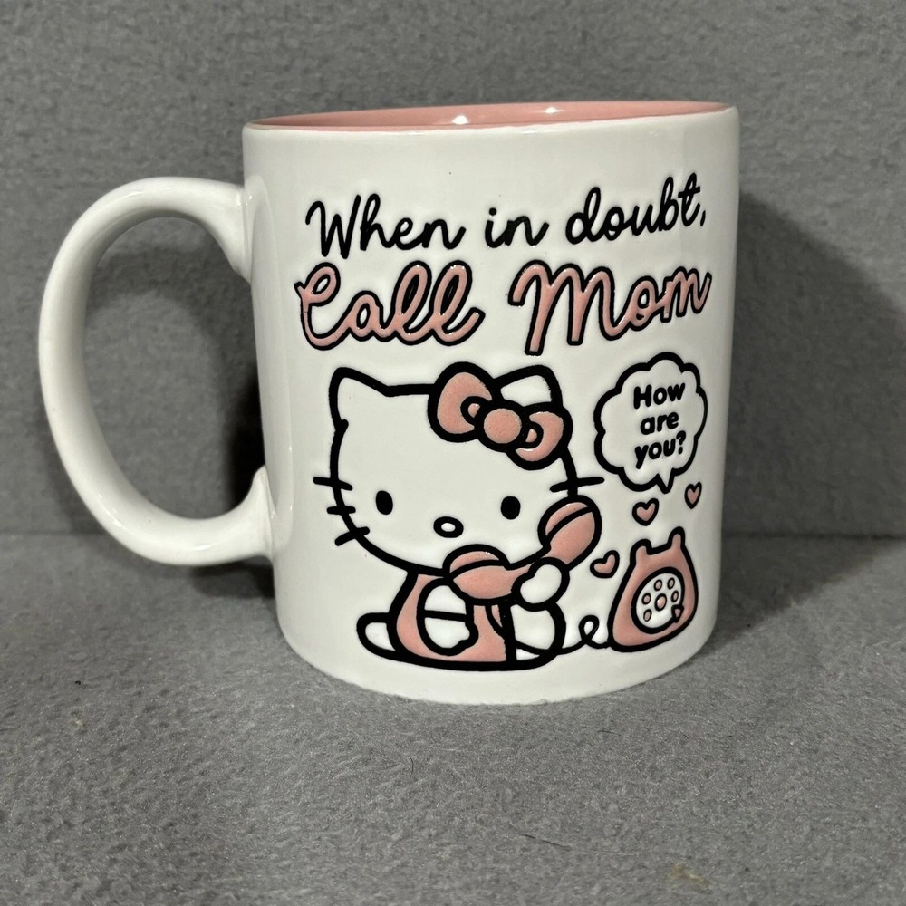 Hello Kitty Sarnrio‎ Coffee Mug When In Doubt Call Mom Pink Ceramic Novelty NEW